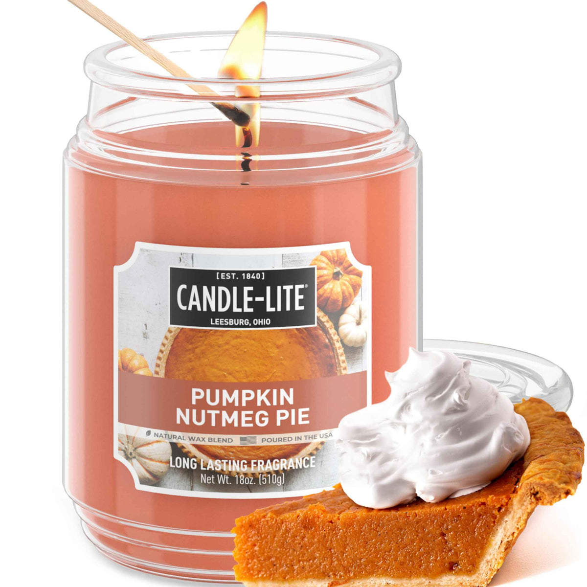 Candle-lite Halloween Scented Candles, Pumpkin Nutmeg Pie, 18 oz Jar, Proudly Poured in The USA, Aromatherapy Candle, Single-Wick with 110 Hours of Burn Time, Perfect for Creating an Inviting Ambiance