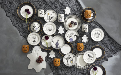 Lenox Gingham Black Halloween Porcelain Dinner Plate Set for 4