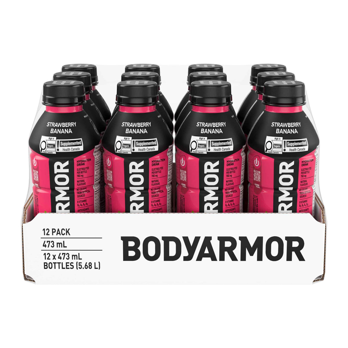 BODYARMOR SuperDrink Strawberry Banana, 473 mL Bottles (12 Pack) – Sports Hydration Drink with Coconut Water, Potassium-Packed Electrolytes and Antioxidant Vitamins 🍁 All In One Marketplace Canada