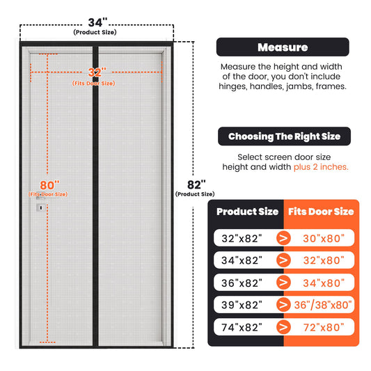 Magnetic Screen Door (Screen Size 32" x 82"), Fits Door Opening 30"x80", Heavy Duty Fiberglass Moustiquaire Magnétique, Screen Mesh with Automatic Block Closure, Walk Through Easily for Kids Pets 🍁 All In One Marketplace Canada
