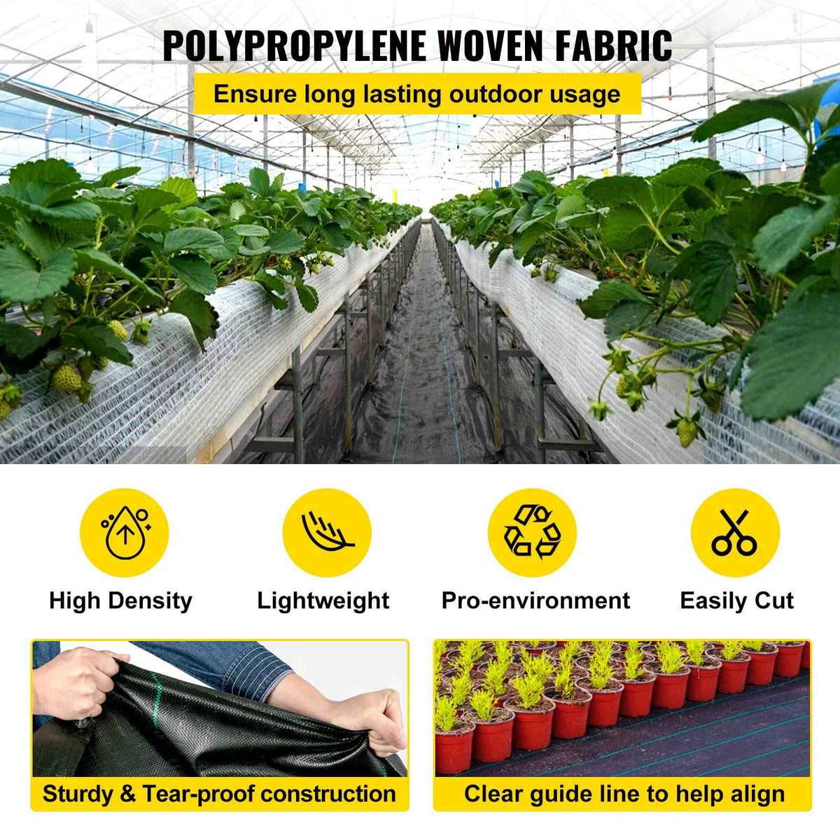 VEVOR 6FTx300FT Premium Weed Barrier Fabric Heavy Duty 2.4OZ, Woven Weed Control Fabric, High Permeability Good for Flower Bed, Geotextile Fabric for Underlayment, Polyethylene Ground Cover 🍁 All In One Marketplace Canada