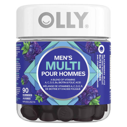 OLLY Men's Multi Gummy Supplement with no artificial flavours and colours Blackberry Blitz multivitamin to help support men's health 45 day supply 90 gummies 🍁 All In One Marketplace Canada