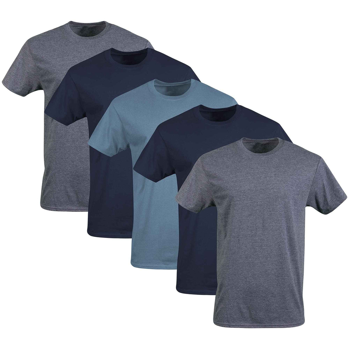 Gildan Men's Crew T-Shirts, Multipack, Style G1100, Navy/Heather Navy/Indigo Blue (5-Pack), Medium 🍁 All In One Marketplace Canada