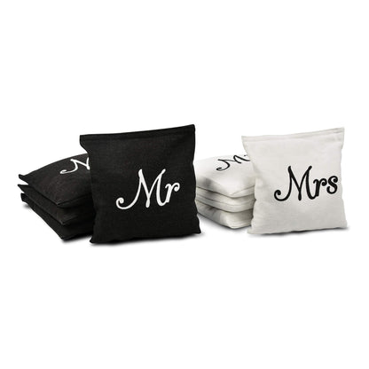 GoSports Wedding Theme Cornhole Bag Set - Includes 4 Black Mr Bags and 4 White Mrs Bags 🍁 All In One Marketplace Canada