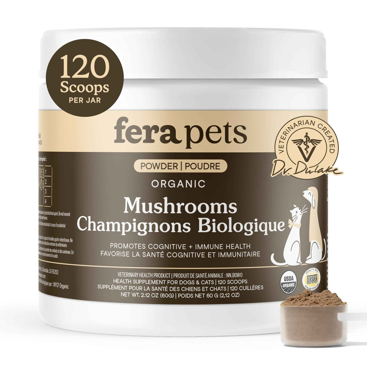Fera Pets Turkey Tail Mushroom for Dogs & Cats - USDA Organic Supplement - Cognitive and Immune Support - Enhances Liver Function - Supports a Healthy Gut - Powder - 120 Scoops 🍁 All In One Marketplace Canada
