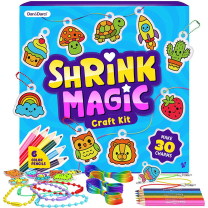 Dan&Darci Shrink Art Craft Kit for Girls and Boys Ages 6-12 - Shrink Magic Charm Making Kit with 30 Pre-Cut Shrink Plastic Templates - Kids Craft Birthday Gift for 7 8 9 10 Year Olds 🍁 All In One Marketplace Canada