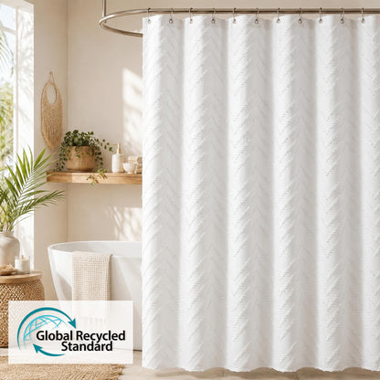 White Boho Fabric Shower Curtain 72 x 72 Inches, Modern Shabby Chic Textured Tufted Chevron Striped Minimalist Cloth Bathroom Shower Curtain 🍁 All In One Marketplace Canada