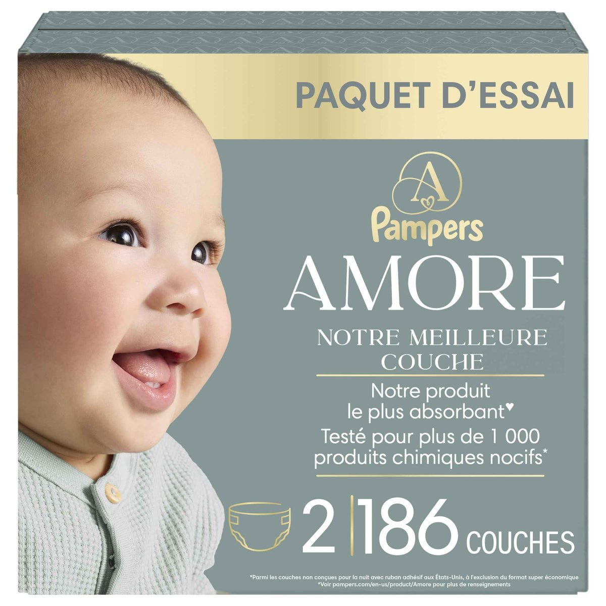 Pampers AMORE, Size 2, Our Best Diaper, 1 Pack (Count of 186) 🍁 All In One Marketplace Canada