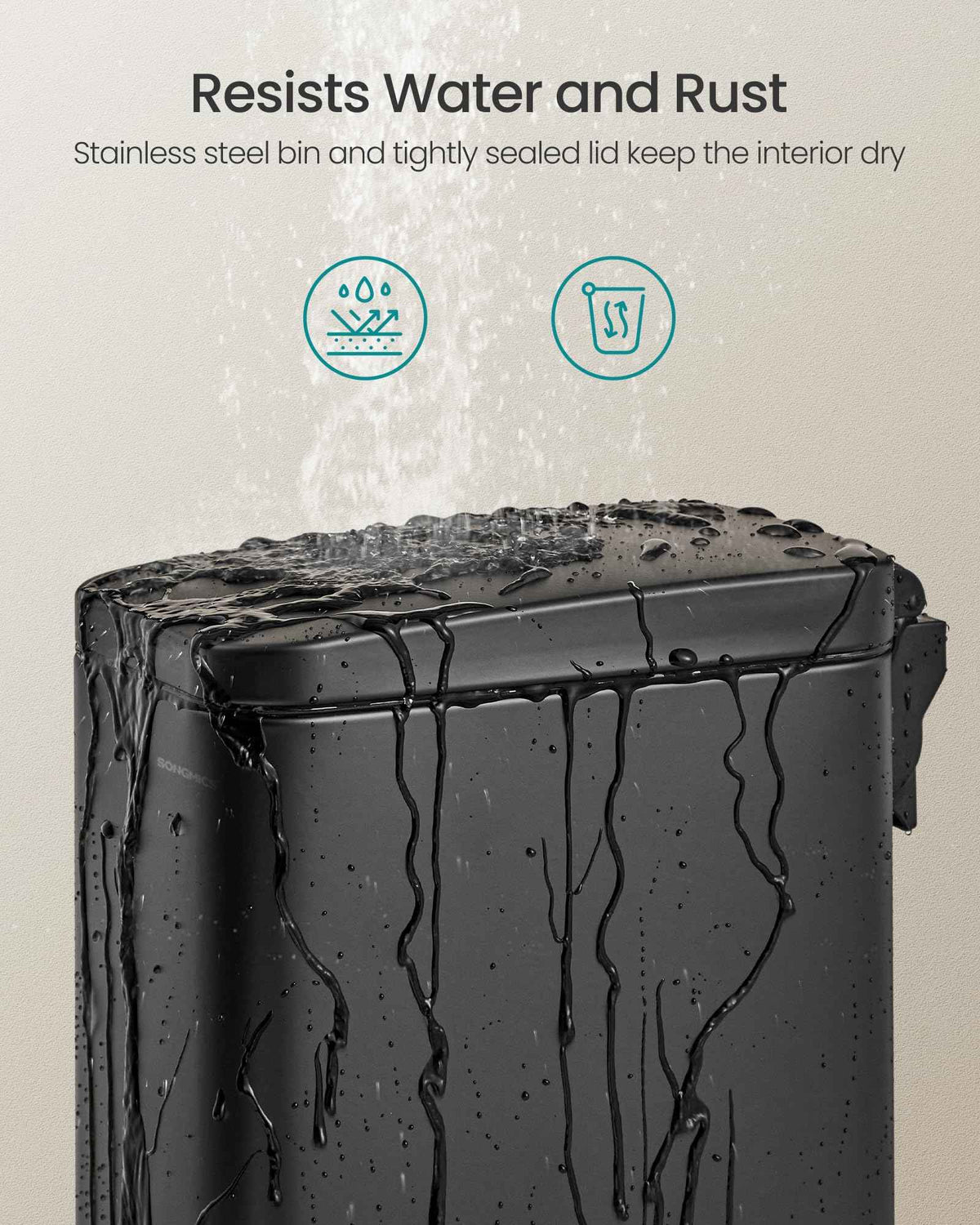 SONGMICS Bathroom Trash Can, Small Trash Bin with Lid, Slim for Small Spaces, Stainless Steel Garbage Can, Soft Close, 1.3 Gallon (5 L) Black ULTB560B05 🍁 All In One Marketplace Canada
