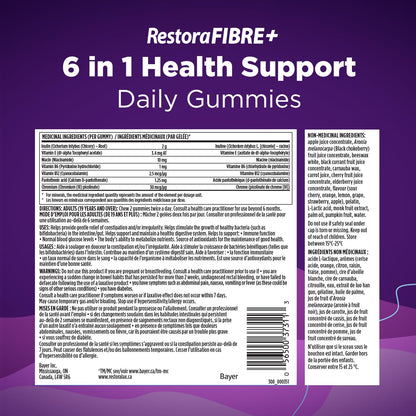 RestoraLAX RestoraFIBRE+ 6 in 1 Daily Prebiotic Fibre Supplement Gummies for Adults, Supports Health Benefits, including Regularity, Gentle Constipation Relief & Healthy Immune Function with Naturally Sourced Inulin (115 ea)
