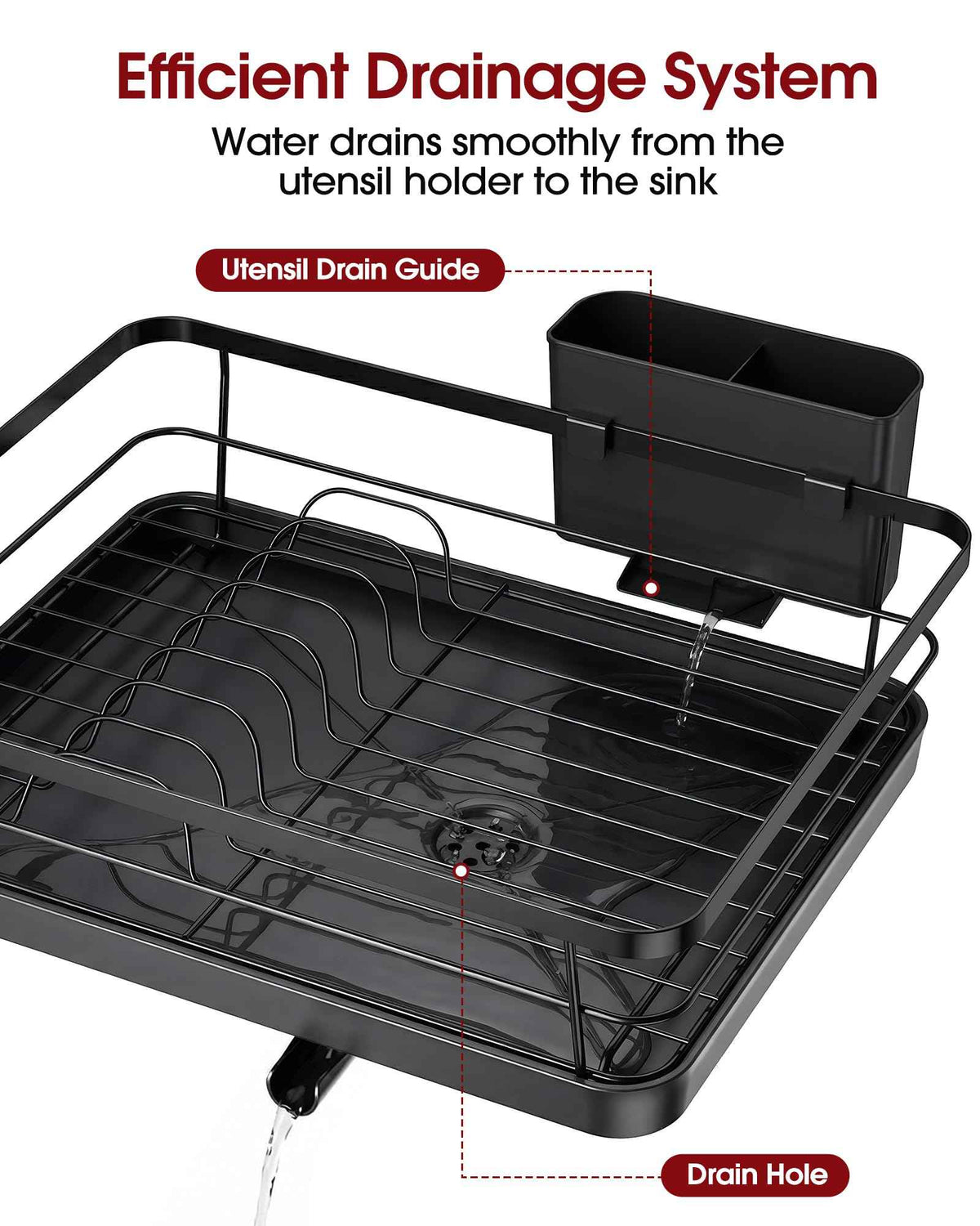 Sakugi Dish Drying Rack - Compact Dish Racks with Drain Board for Kitchen Counter, Durable Stainless Steel Dish Rack Used in Sink & on Countertop, Dark Black, Large 🍁 All In One Marketplace Canada