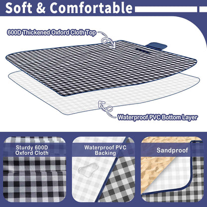 Extra Large Outdoor Picnic Blanket, 79"x79" Waterproof Picnic Mat, Sandproof Beach Blanket Portable Camping Blanket Lightweight for Park Beach Camping Courtyard (Dark Blue) 🍁 All In One Marketplace Canada