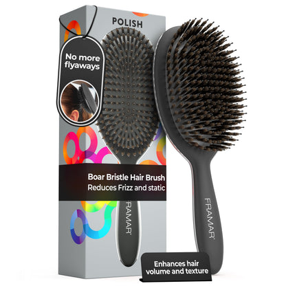 FRAMAR Black Boar Bristle Hair Brush - Natural Bristle Brush For Fine Hair, Boar Brush For Slicking Back Hair, Hair Brush For Women, Slick Back Hair Brush, Brosse a Cheveux, Brosse Poil De Sanglier 🍁 All In One Marketplace Canada