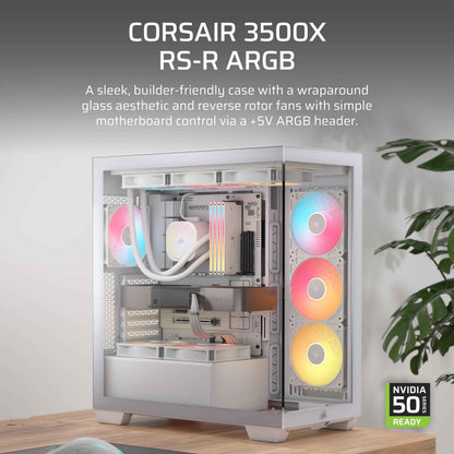 CORSAIR 3500X RS-R ARGB Mid-Tower PC Case – 3X Pre-Installed RS120-R ARGB Fans, GPU Anti-Sag Arm, Fits up to 10x 120mm Fans, Reverse Connection Motherboard Compatible – White 🍁 All In One Marketplace Canada