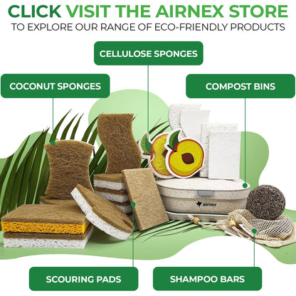 AIRNEX 10 Pack Biodegradable Natural Kitchen Sponges - Eco Friendly Cellulose and Coconut Dish Scrubbers - Odourless, Non Scratch, Dual Sided Multipurpose Sponges 🍁 All In One Marketplace Canada