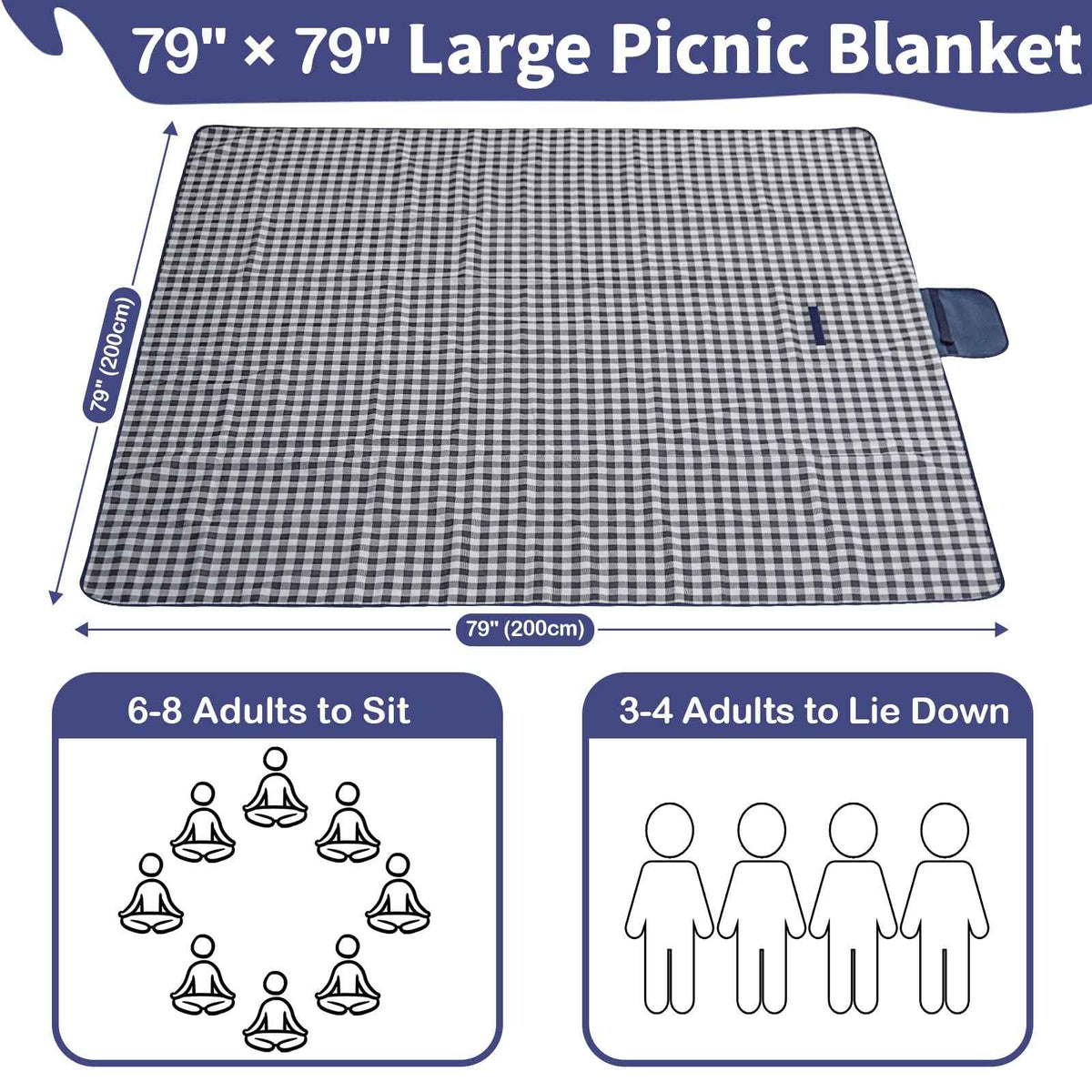 Extra Large Outdoor Picnic Blanket, 79"x79" Waterproof Picnic Mat, Sandproof Beach Blanket Portable Camping Blanket Lightweight for Park Beach Camping Courtyard (Dark Blue) 🍁 All In One Marketplace Canada