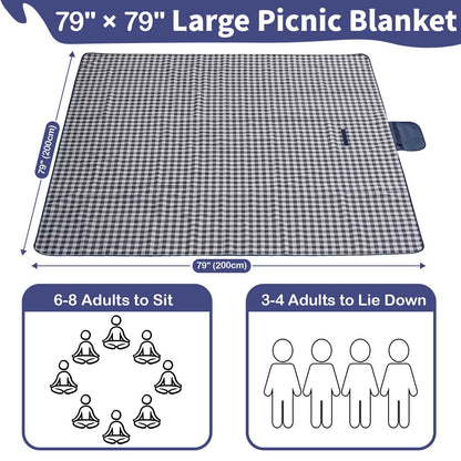 Extra Large Outdoor Picnic Blanket, 79"x79" Waterproof Picnic Mat, Sandproof Beach Blanket Portable Camping Blanket Lightweight for Park Beach Camping Courtyard (Dark Blue) 🍁 All In One Marketplace Canada