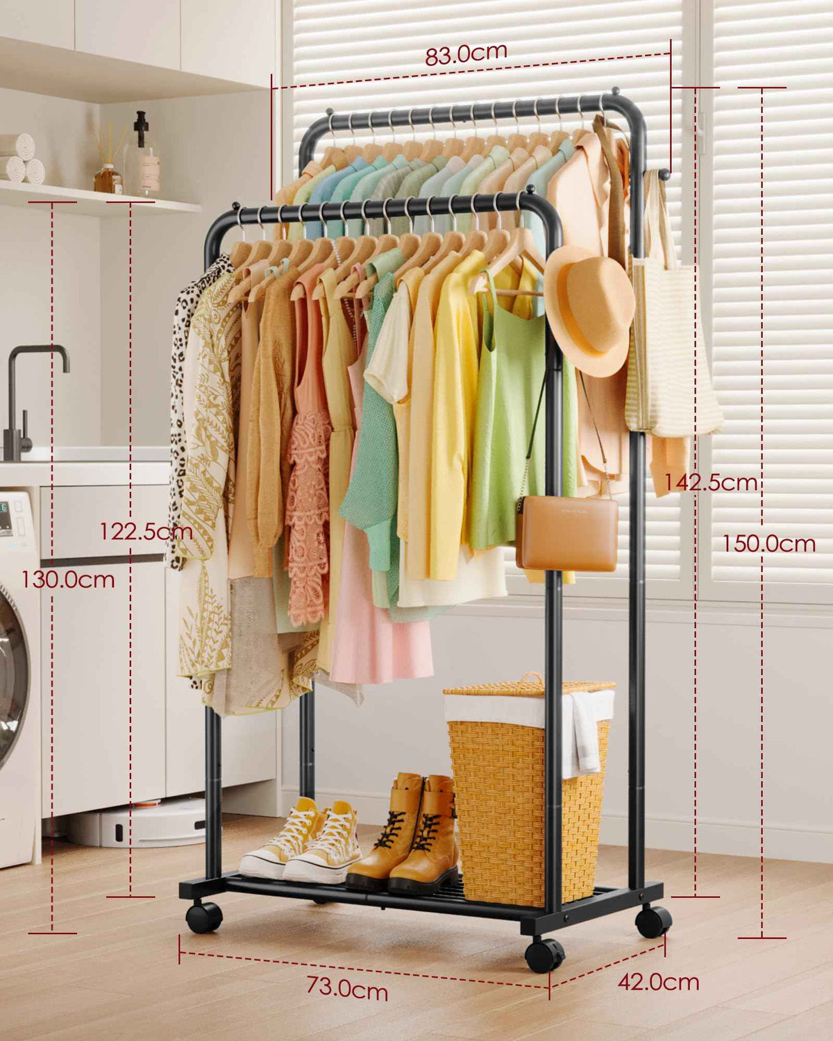 Sakugi Double-Rod Metal Clothing Rack with Wheels, Black 🍁 All In One Marketplace Canada