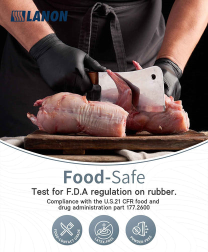 LANON Food Safe Disposable Black Nitrile Gloves, Latex-Free, Powder-Free, Silicone-Free, Textured Fingertips, Cooking, Medium 🍁 All In One Marketplace Canada