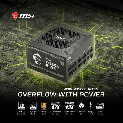 MSI MAG A750GL PCIE5, Fully Modular Compact Gaming 750W Power Supply, 80+ Gold, ATX 3.1 & PCIe 5.1 Ready, Native Dual-Color 12V-2x6 Cable, 10 Year Warranty 🍁 All In One Marketplace Canada