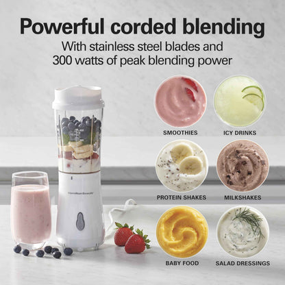 Hamilton Beach Personal Blender for Smoothies & Protein Shakes, Portable Single Serve Blender with 2 Travel Jars & Lids, 14 oz BPA-Free Cups, Stainless Steel Blades, 300W, White, 51102G 🍁 All In One Marketplace Canada