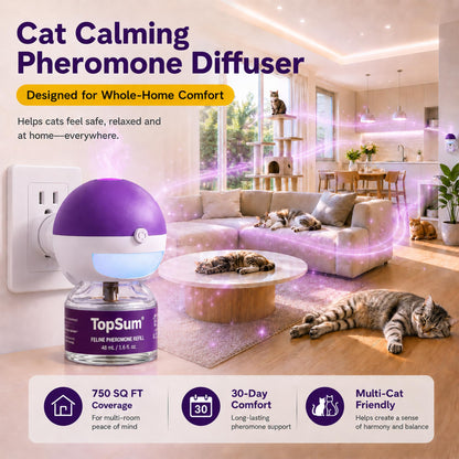 TopSum Cat Pheromone Diffuser: Cat Calming Diffuser for Spraying, Scratching, Excessive Meowing & Multi-Cat Homes, Ideal for Cats Alone at Home - VHP Registered NN.Z4H1 (6 Refills) 🍁 All In One Marketplace Canada