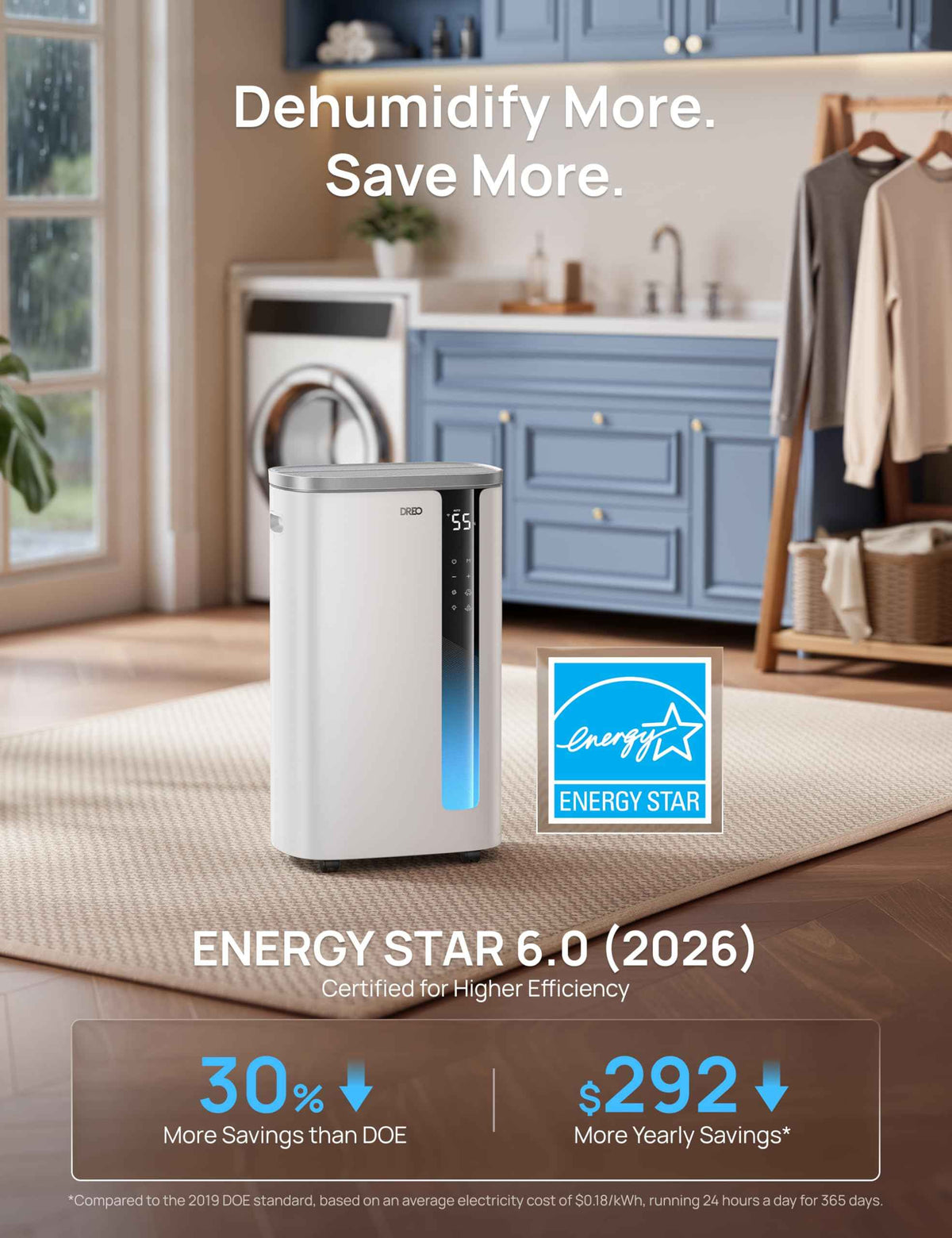 DREO 73 Pint Smart Dehumidifiers for Basements, Energy Star 6.0 Dehumidifier, Quiet 41dB, Auto Humidity Control, 3 Fan Speeds, 24H Timer, with Drain Hose, for Home up to 2000 Sq Ft, Bathroom & Bedroom 🍁 All In One Marketplace Canada