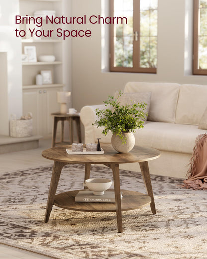 VASAGLE MAEZO Collection - Round Coffee Table, 2-Tier Center Table with Storage, Tapered Legs, Curved Transitions, 80 x 45 cm, Easy Assembly, for Living Room, Honey Brown ULCT243K41 🍁 All In One Marketplace Canada