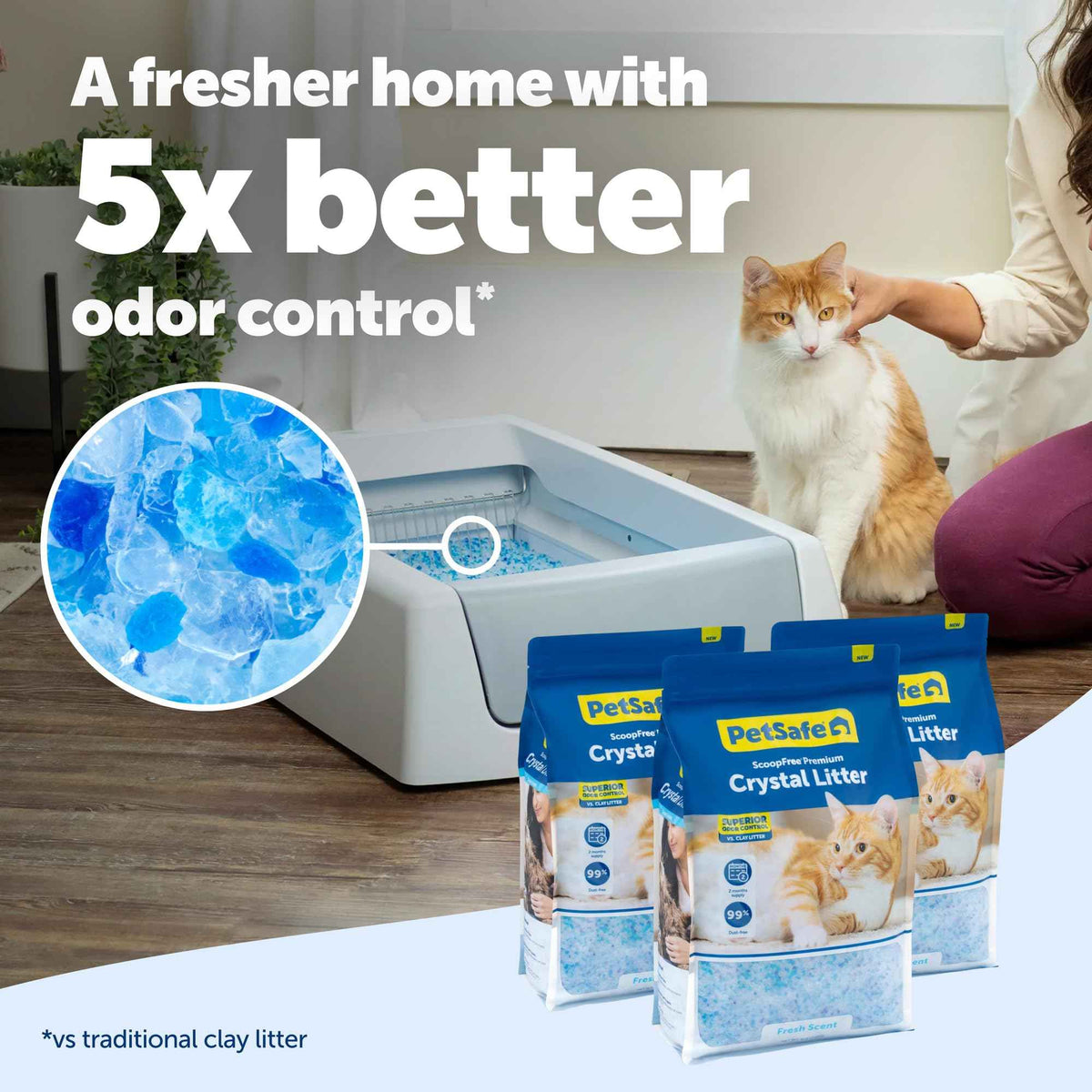 PetSafe ScoopFree Premium Fresh Crystal Cat Litter, 3-Pack – Lightly Scented Litter – Superior Odor Control – Low Tracking for Less Mess – Lasts Up to 6 Months, 24 lbs Total (3 Pack of 8 lb Bags) 🍁 All In One Marketplace Canada