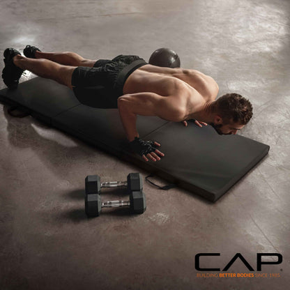 CAP Barbell Folding Exercise Mat – Durable, Anti-Tear, Thick Padding for Fitness, Aerobics, Gymnastics & Home Workouts. 72"L x 24"W x 2"Thick. BLACK 🍁 All In One Marketplace Canada
