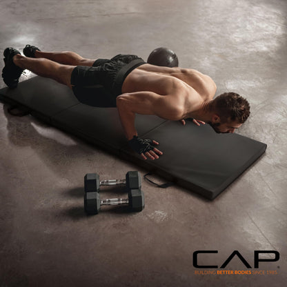 CAP Barbell Folding Exercise Mat – Durable, Anti-Tear, Thick Padding for Fitness, Aerobics, Gymnastics & Home Workouts. 72"L x 24"W x 2"Thick. BLUE 🍁 All In One Marketplace Canada
