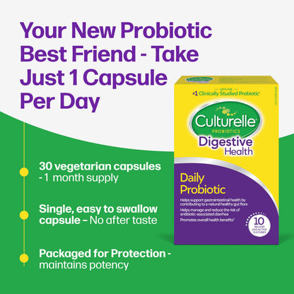 Culturelle Daily Digestive Health Daily Probiotic for Men and Women, With 100% Naturally Sourced Lactobacillus GG Strain, Pharmacist Recommended Gluten Free and Vegan, 50 Count Capsules (Pack of 1) 🍁 All In One Marketplace Canada
