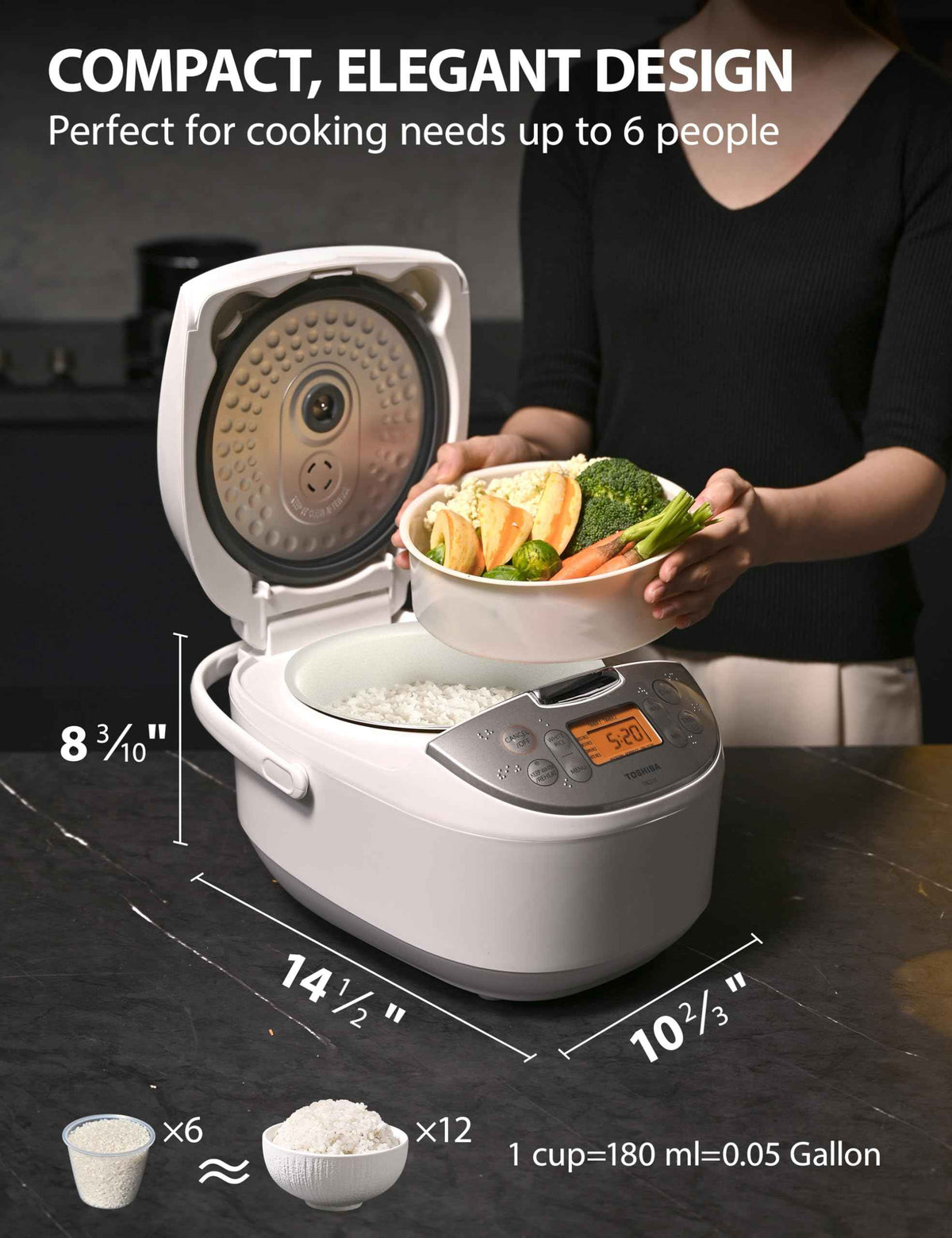 Toshiba Rice Cooker 6 Cup Uncooked – Japanese Rice Cooker with Fuzzy Logic Technology, 7 Cooking Functions, Digital Display, 2 Delay Timers and Auto Keep Warm, Non-Stick Inner Pot, White 🍁 All In One Marketplace Canada