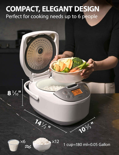 Toshiba Rice Cooker 6 Cup Uncooked – Japanese Rice Cooker with Fuzzy Logic Technology, 7 Cooking Functions, Digital Display, 2 Delay Timers and Auto Keep Warm, Non-Stick Inner Pot, White 🍁 All In One Marketplace Canada