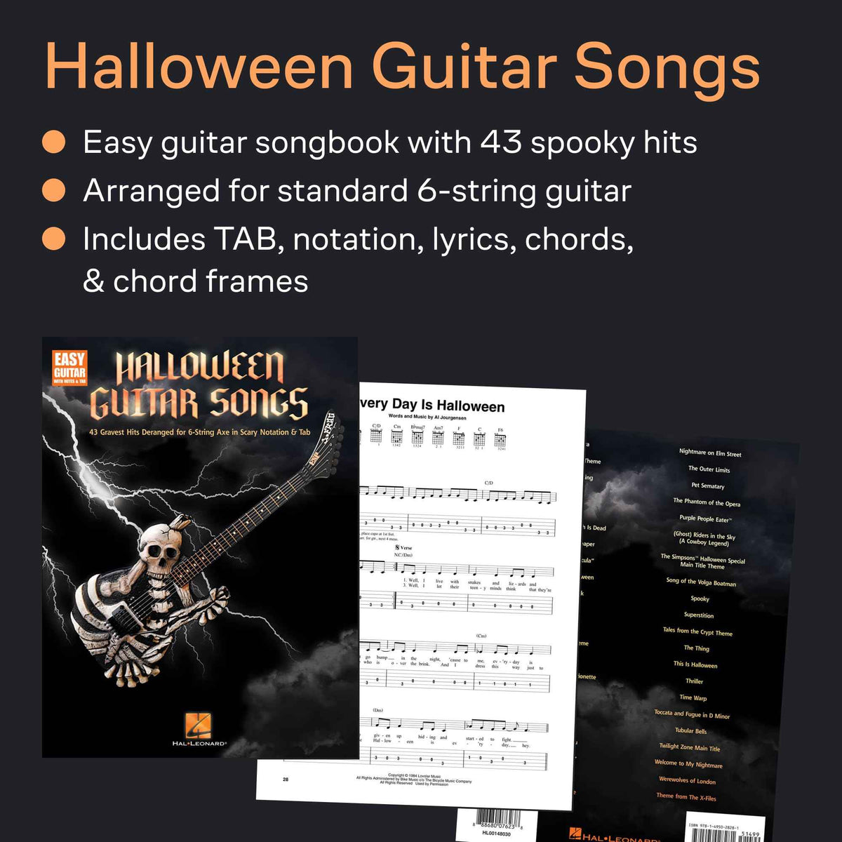 Halloween Guitar Songs - 43 Gravest Hits Deranged for 6-String Axe in Scary Notation & Tab | Halloween Guitar Sheet Music for Rock and Pop Players | Scary Songs for 6-String Guitarists