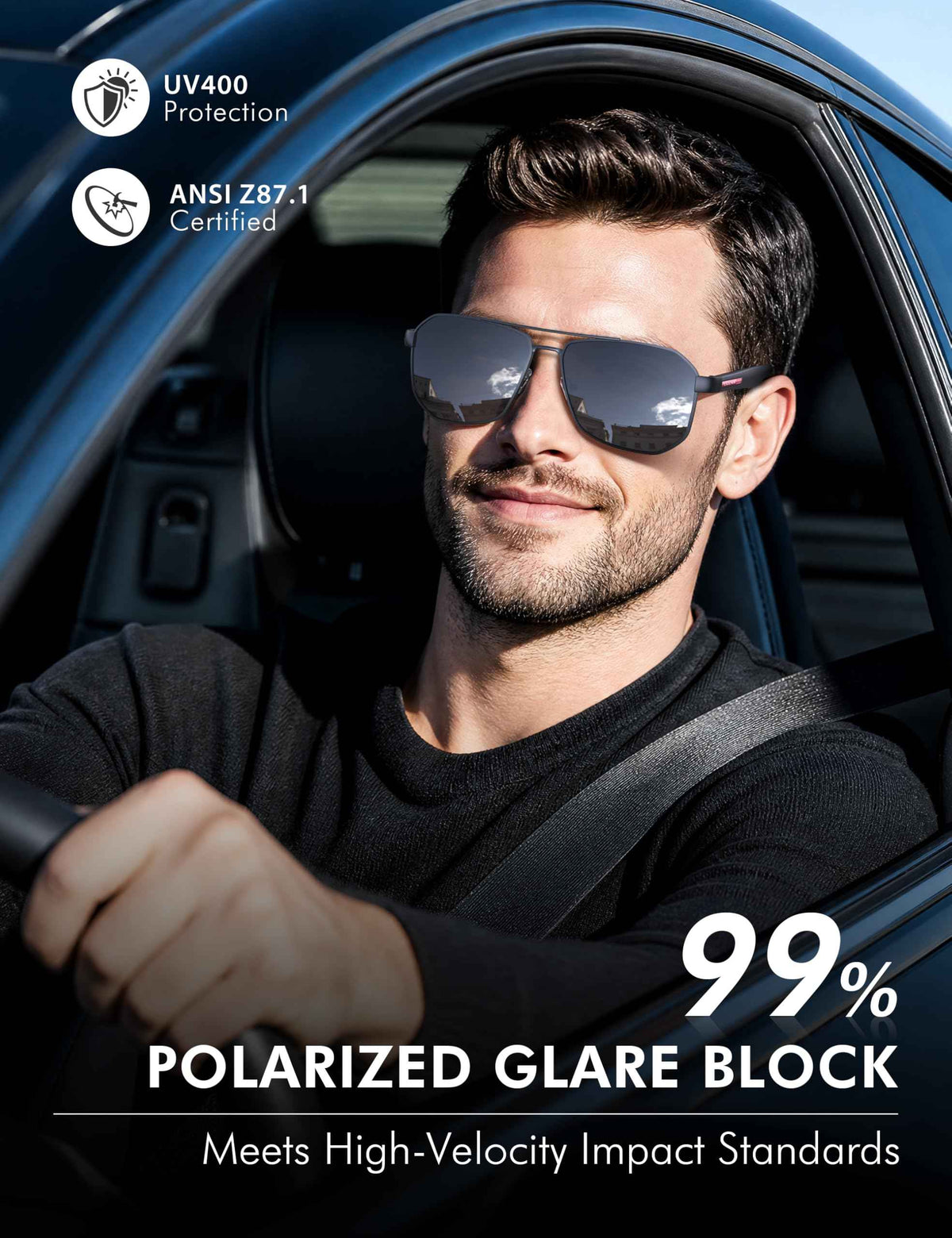 LUENX Aviator Sunglasses for Men Square Polarized Polygon Black Lens Matte Black Frame - UV 400 Protection with Accessories Driving 🍁 All In One Marketplace Canada