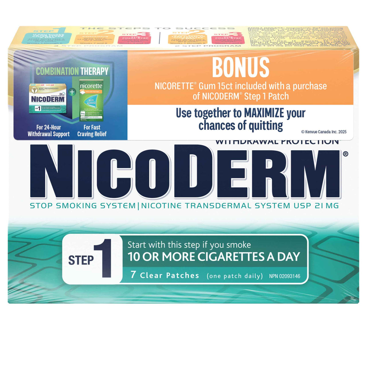 NicoDerm Patches & Nicorette Chewing Gum - Combination Therapy Pack for Quitting Smoking – Fast Relief of Nicotine Cravings – 7 Patches, 15 Gum Pieces 🍁 All In One Marketplace Canada