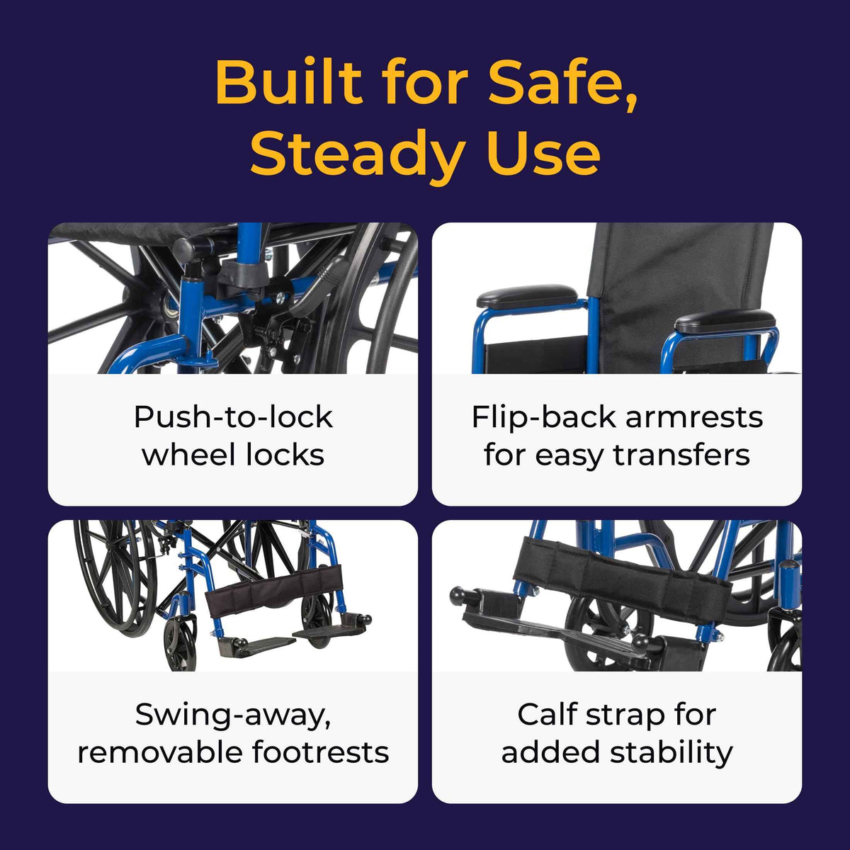 Drive Medical Single Axle Blue Streak Wheelchair, Flip Back Desk Arm, Swing Away Footrests, 18", 1 Count 🍁 All In One Marketplace Canada