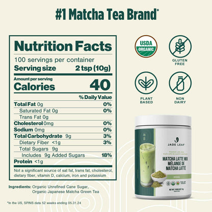 Jade Leaf Matcha Organic Matcha Latte Mix - Lightly Sweet Japanese Matcha Green Tea Powder with Organic Cane Sugar for Café Style Blend, 100 Servings (1kg Tub) 🍁 All In One Marketplace Canada