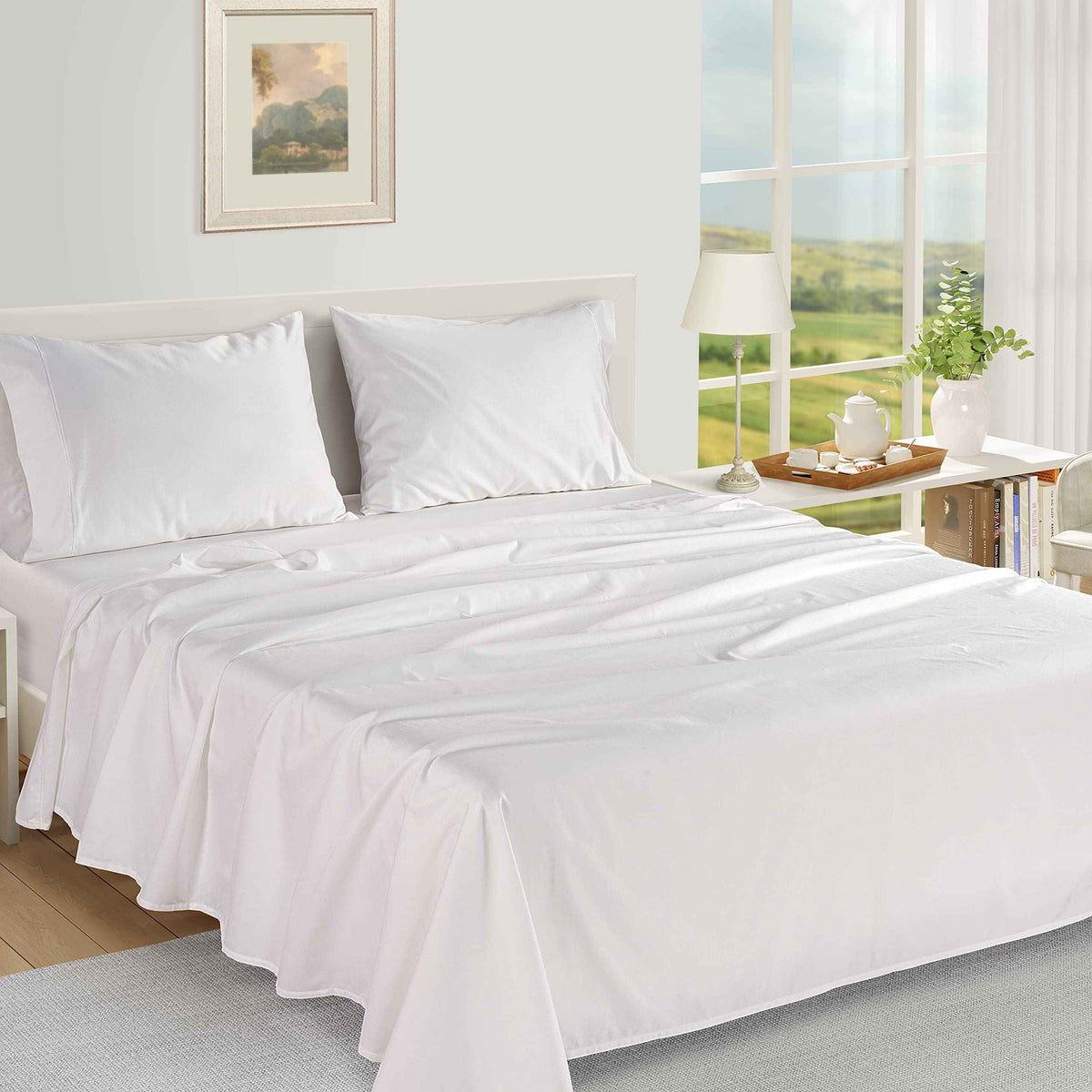 100% Egyptian Cotton Queen Sheets - 1000 Thread Count White Bed Sheets for Queen Size Bed, Long Staple Cotton Bedding Sheets, Sateen Weave, Luxury Hotel Sheets, Fits 17" Mattress 🍁 All In One Marketplace Canada