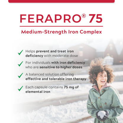 FERAPRO 75 Targeted Iron Support 75 mg Elemental Iron with Vitamin C Methylcobalamin 5-MTHF Glycine 100 Capsules Vegan Clean Label 🍁 All In One Marketplace Canada