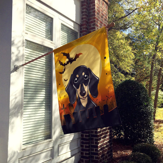 Caroline's Treasures BB1773CHF Halloween Smooth Black and Tan Dachshund House Flag Large Porch Sleeve Pole Decorative Outside Yard Banner Artwork Wall Hanging, Polyester, House Size, Multicolor