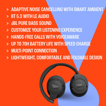 JBL Tune 770NC - Adaptive Noise Cancelling with Smart Ambient Wireless Over-Ear Headphones, Bluetooth 5.3, Up to 70H Battery Life with Speed Charge, Lightweight, Comfortable & Foldable Design (Blue) 🍁 All In One Marketplace Canada