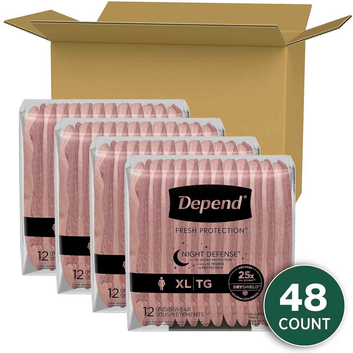 Depend Night Defense Adult Incontinence Underwear for Women, Disposable, Overnight, Extra-Large, Blush, 48 Count 🍁 All In One Marketplace Canada