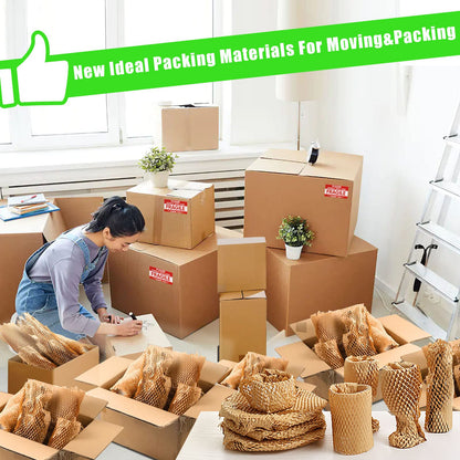 Honeycomb Packing Paper, MINHAO 15"x230' Eco Friendly Packing Paper for Moving Recyclable Honeycomb Paper Moving Supplies Bubble Wrapping Protective Roll, With 36 Fragile Sticker Labels 🍁 All In One Marketplace Canada