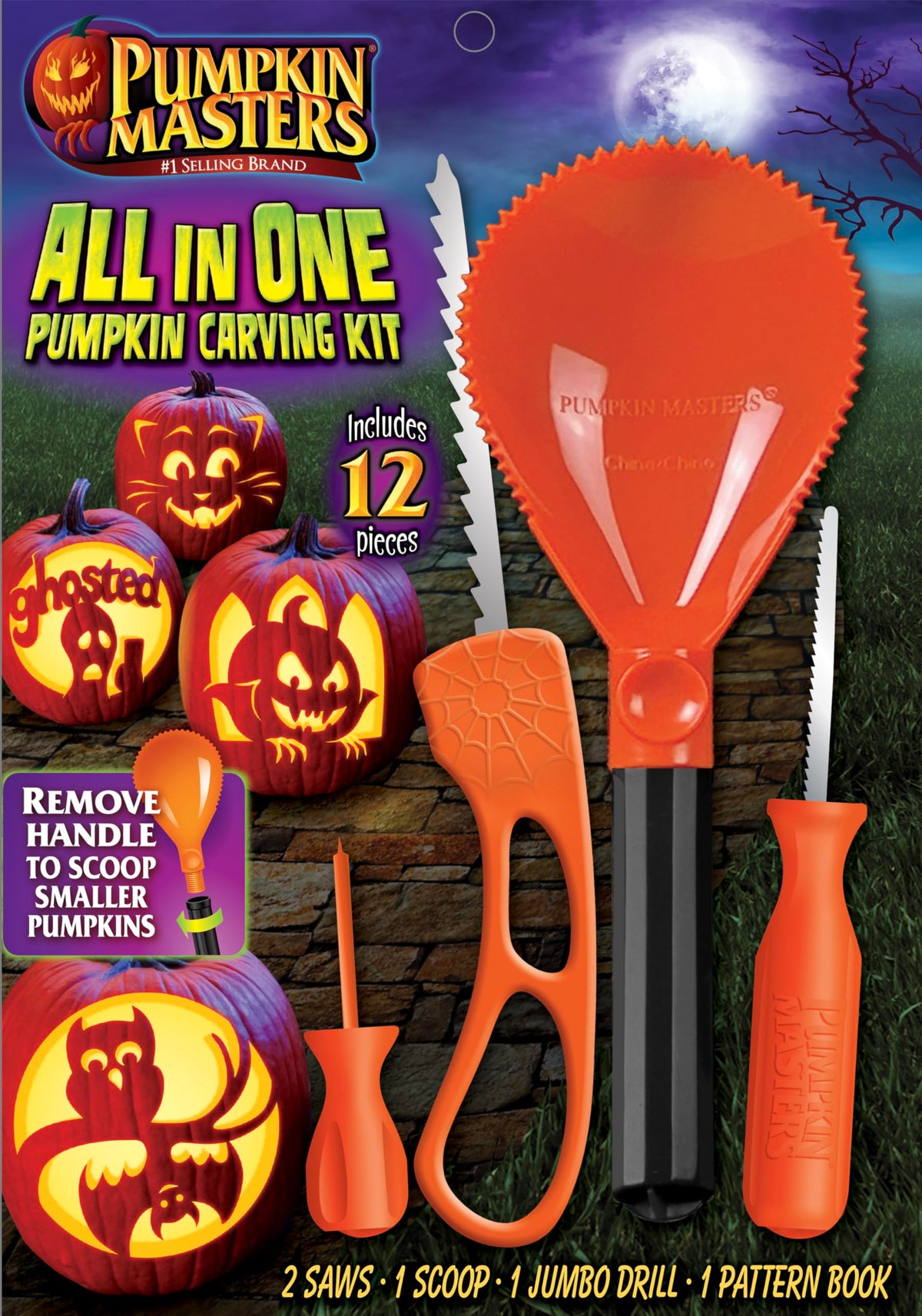Pumpkin Masters Premium All in One Carving Kit – Comprehensive Halloween Pumpkin Carving Kit with Large Handled Tools and New Patterns