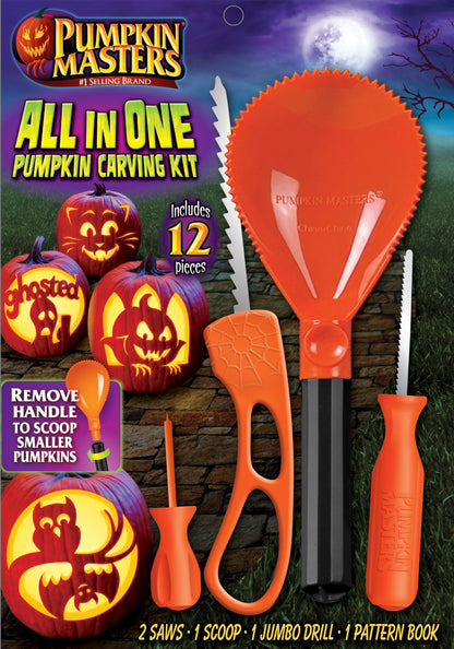 Pumpkin Masters Premium All in One Carving Kit – Comprehensive Halloween Pumpkin Carving Kit with Large Handled Tools and New Patterns