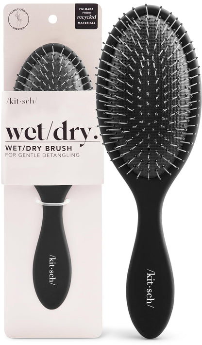 Kitsch Recycled Plastic Wet/Dry Hair Brush, Detangling Tool for Curly or Straight Styles, Brush for Tangled Strands, Flexible Hairbrush Bristles, Brushes for Women & Men, Adults & Kids - Black 🍁 All In One Marketplace Canada