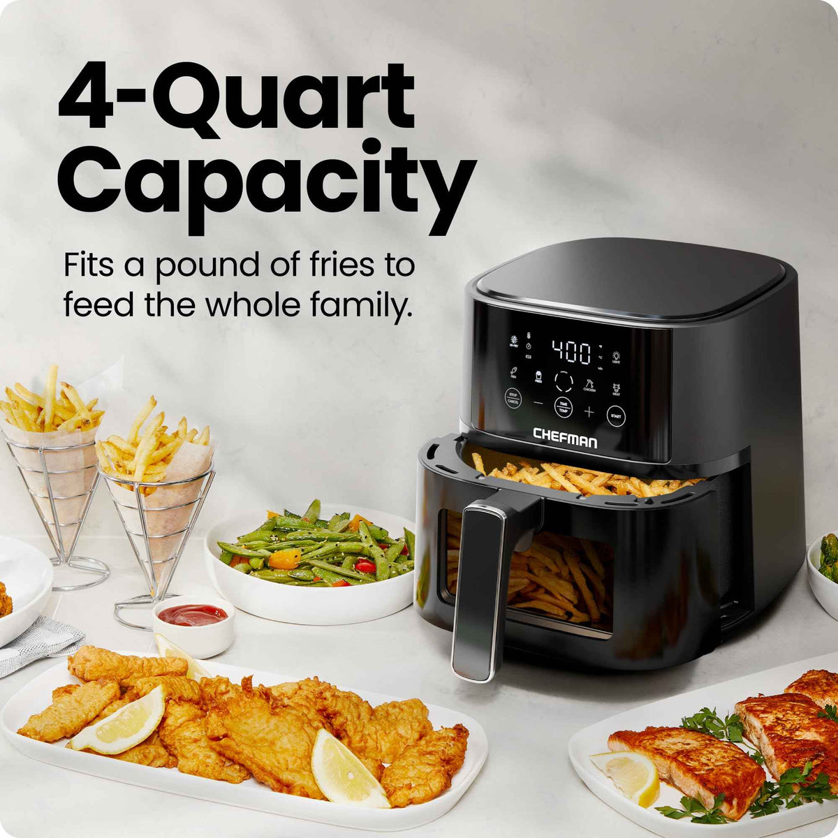 Chefman Air Fryer – 4 QT Compact Airfryer for Quick & Easy Meals, Features Hi-Fry Technology for Extra Crisp, Easy-View Window, Touch Controls with 4 Presets, Nonstick & Dishwasher Safe Basket - Black 🍁 All In One Marketplace Canada