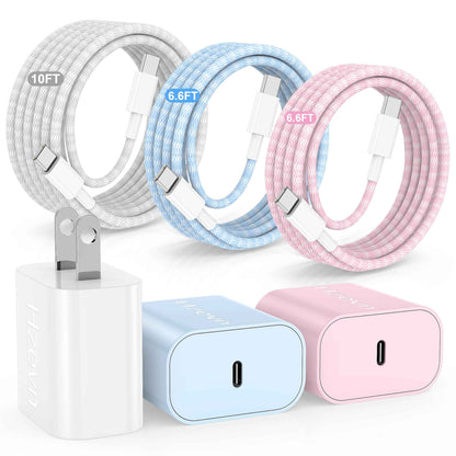 Hzevn for iPhone 16 Chargers Fast Charging,3 Pack 20W USB C Charger Block with 6.6/6.6/10ft Long USB C to USB C Cable for iPhone 17/16/15 Pro Max/15 Pro/15 Plus 🍁 All In One Marketplace Canada